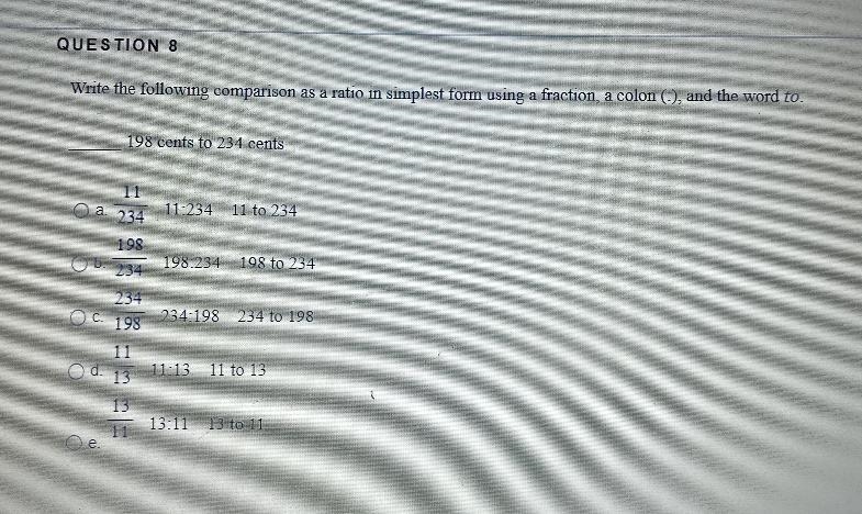 write the following comparison as a ratio in simplest form using a fraction, a colon-example-1