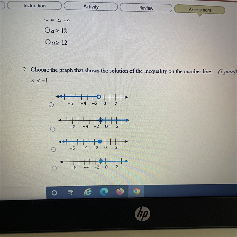 2. Choose the graph that shows the solution of the inequality on the number line c-example-1