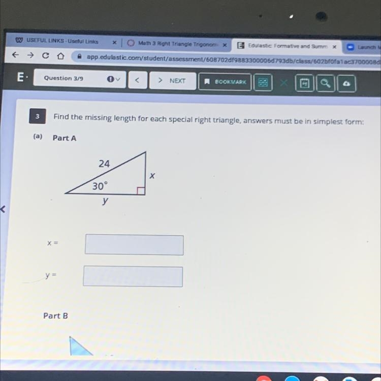 Find the missing length for each special right triangle, answers must be in simplest-example-1