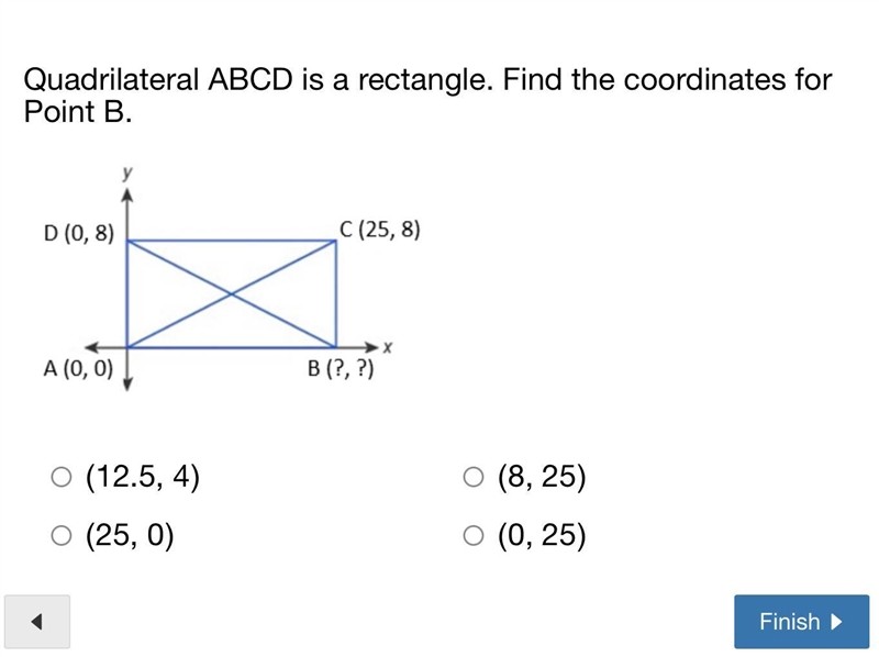 Quadrilateral ABCD is a rectangle. Find the coordinates for Point B.-example-1