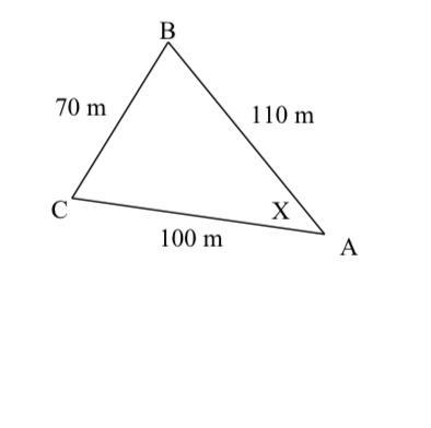 Solve for X in the following triangle using cosine law. Show your work-example-1