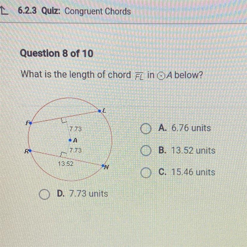 HELPPP MEEE PLSSS What is the length of chord FL in OA below?-example-1