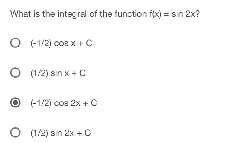 What is the integral of the function f(x) = sin 2x?-example-1