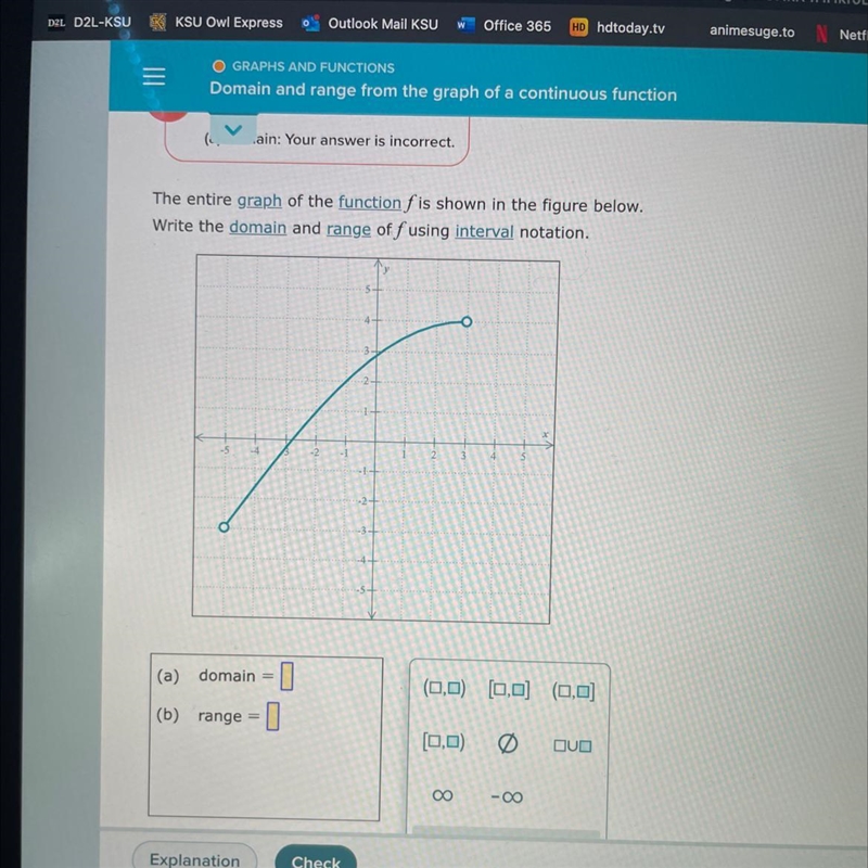 O GRAPHS AND FUNCTIONSDomain and range from the graph of a continuous function-example-1