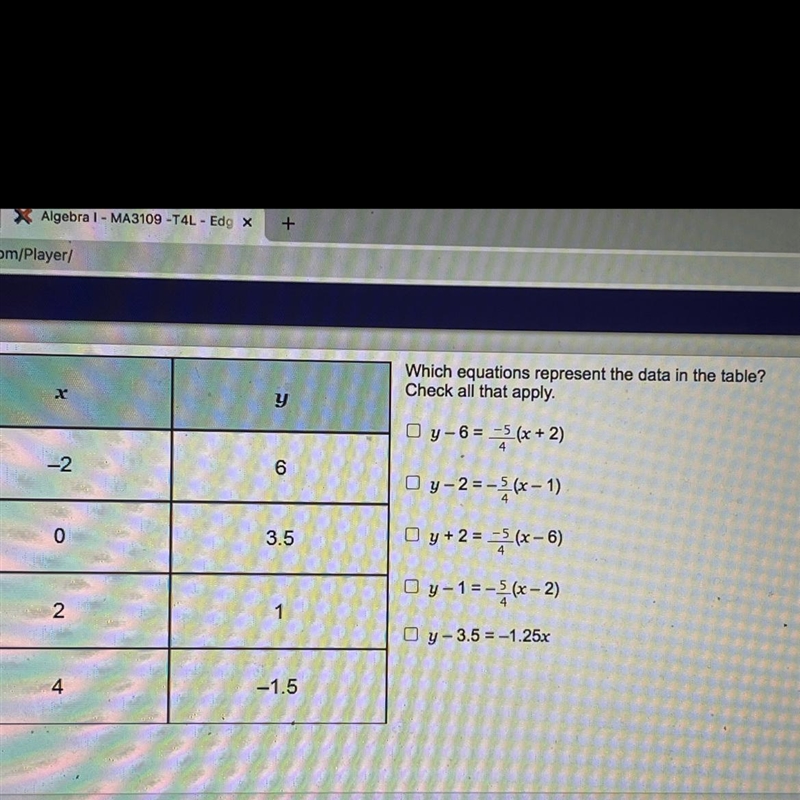 Which equations represent the days in the table? check all that apple-example-1