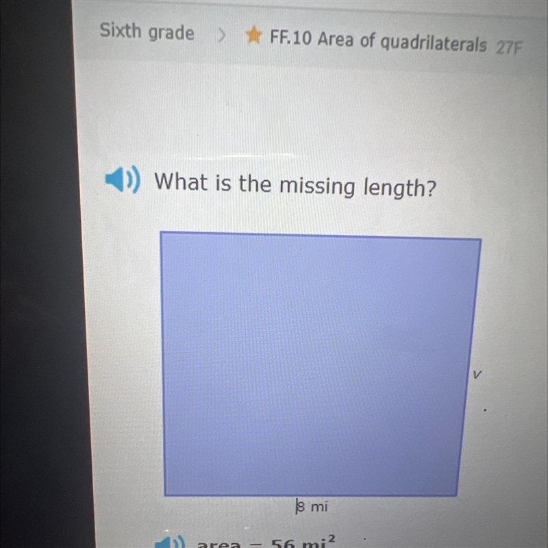 What is the missing length? 8 mi 1)) area = 56 mi?-example-1