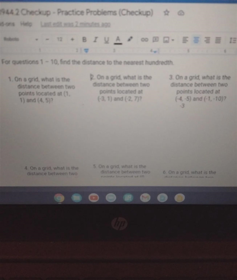 For questions 1-10 find the distance to the nearest hundredth.-example-1