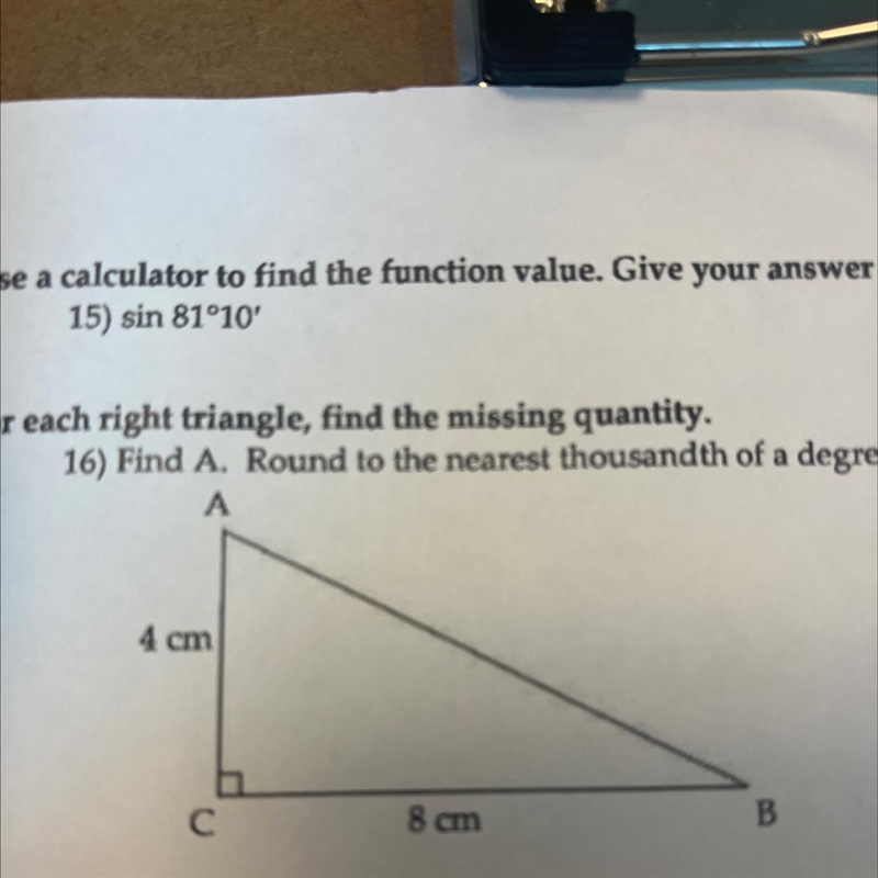 Find A. Round to the nearest thousandth of a degree if necessary.-example-1