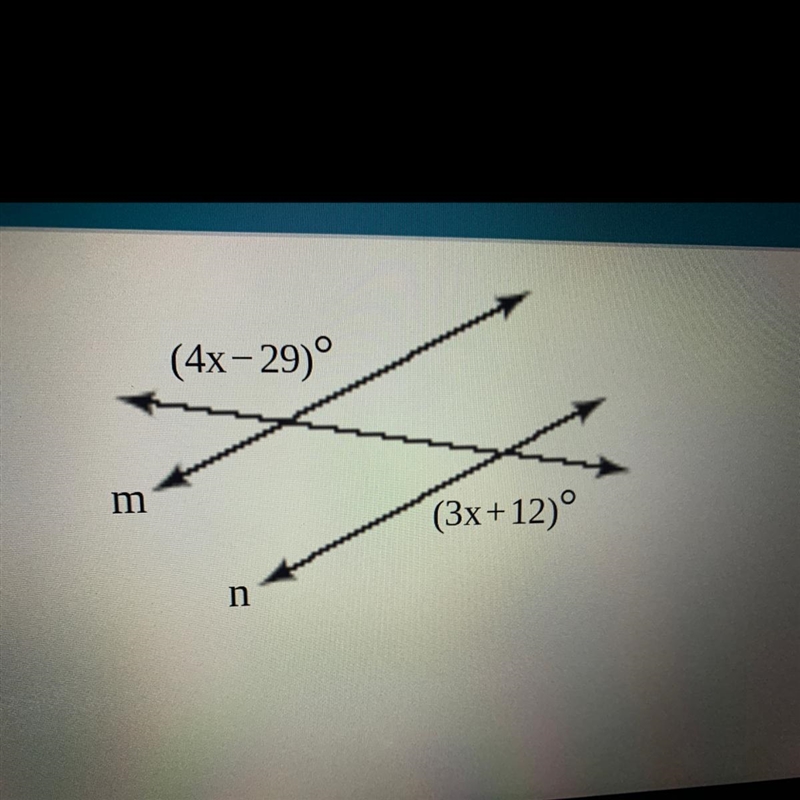 Question: Find the value of x for which “m” is parallel to “n” Can you help me solve-example-1