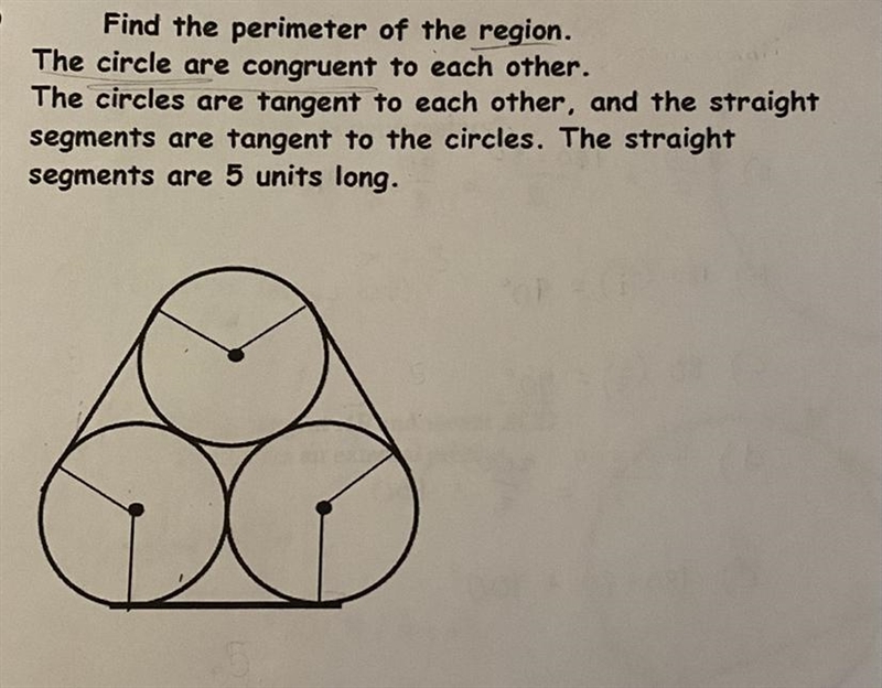 **Find the perimeter of the region.** The circle are congruent to each other. The-example-1