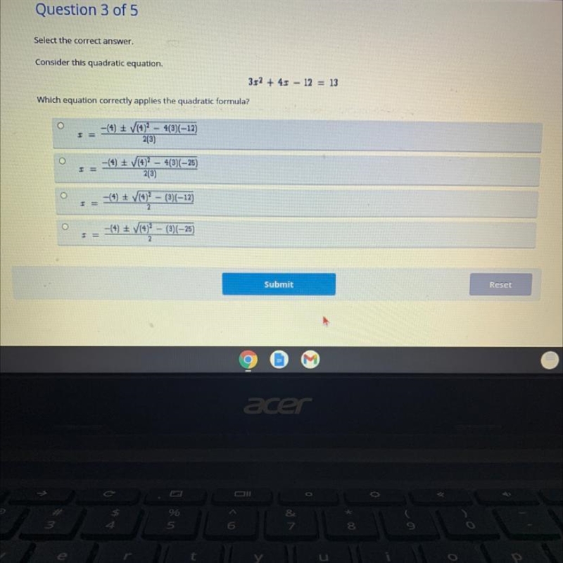 What equation correctly applies the quadratic formula?-example-1