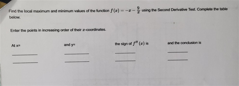 Find the local maximum and minimum values using the Second Derivative Test.​-example-1