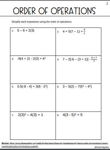 ORDER OF OPERATIONS. Simplify each expression using the order of operations.-example-1