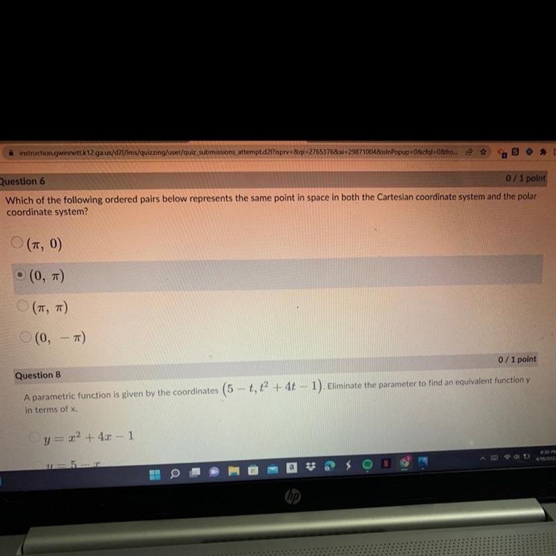 Which of the following ordered pairs below represents the same point in space in both-example-1