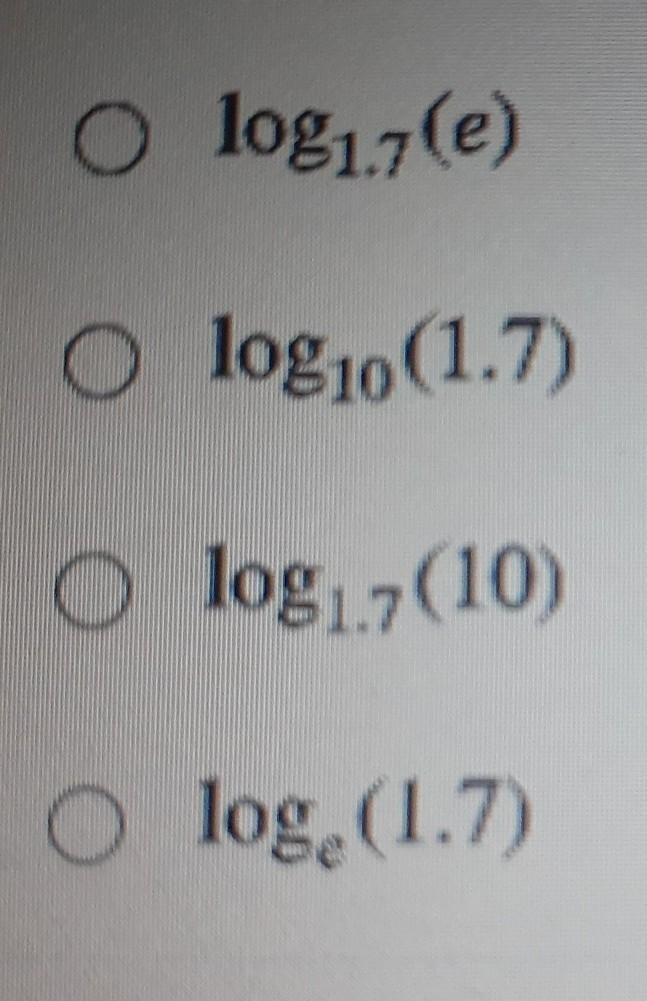 When you calculate In(1.7), you would be finding the value of which of the following-example-1