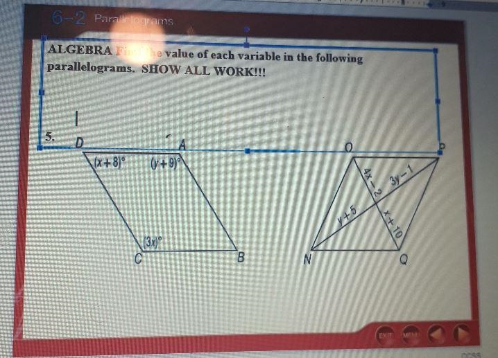 Algebra find the value of each variable in the following paragraph show all work-example-1