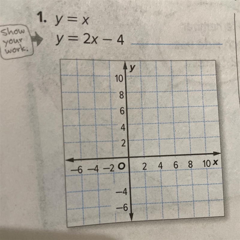 1. y=x y= 2x – 4 - y 10 0 8 6 4 N --6-4 -2 0 2 4 6 8 10 X -4 -6-example-1