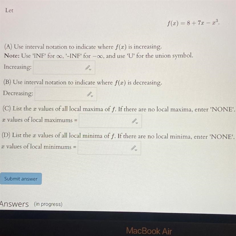 A) use interval notation to indicate where f(x) is increasingB) use interval notation-example-1