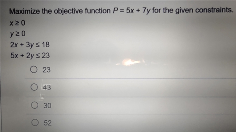 Maximize the objective function P= 5x + 7y for the given constraints.-example-1