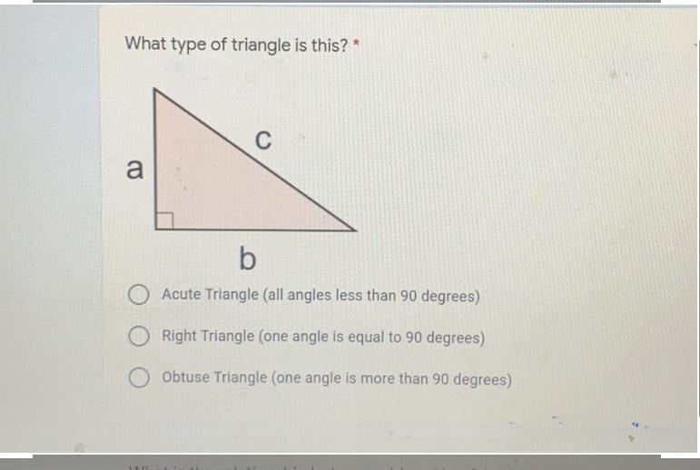 What type of triangle is this? *сabAcute Triangle (all angles less than 90 degrees-example-1