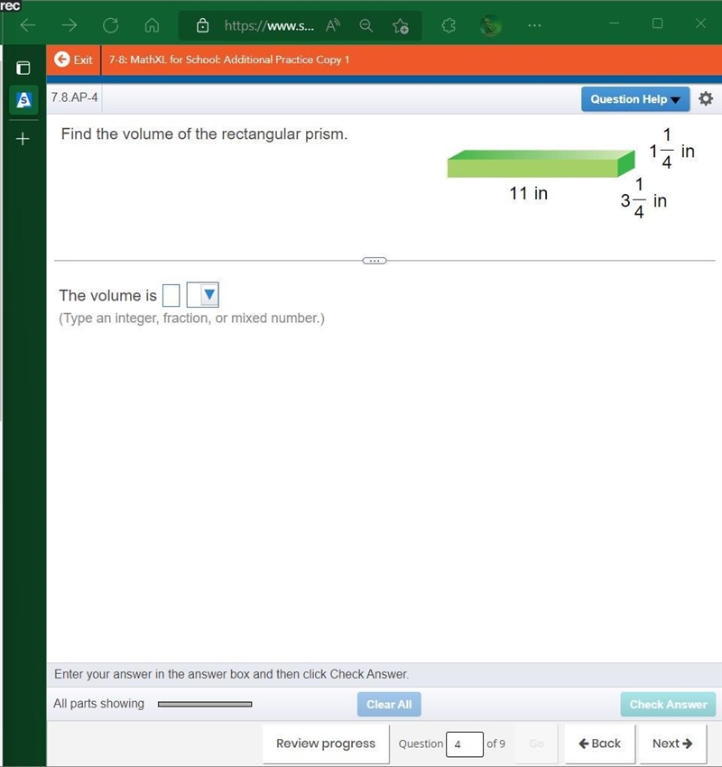 Find the volume of the rectangular prism. I understand how to do this, but my mom-example-1