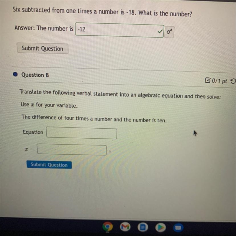 Translate the following verbal statement into an algebraic equation and then solve-example-1