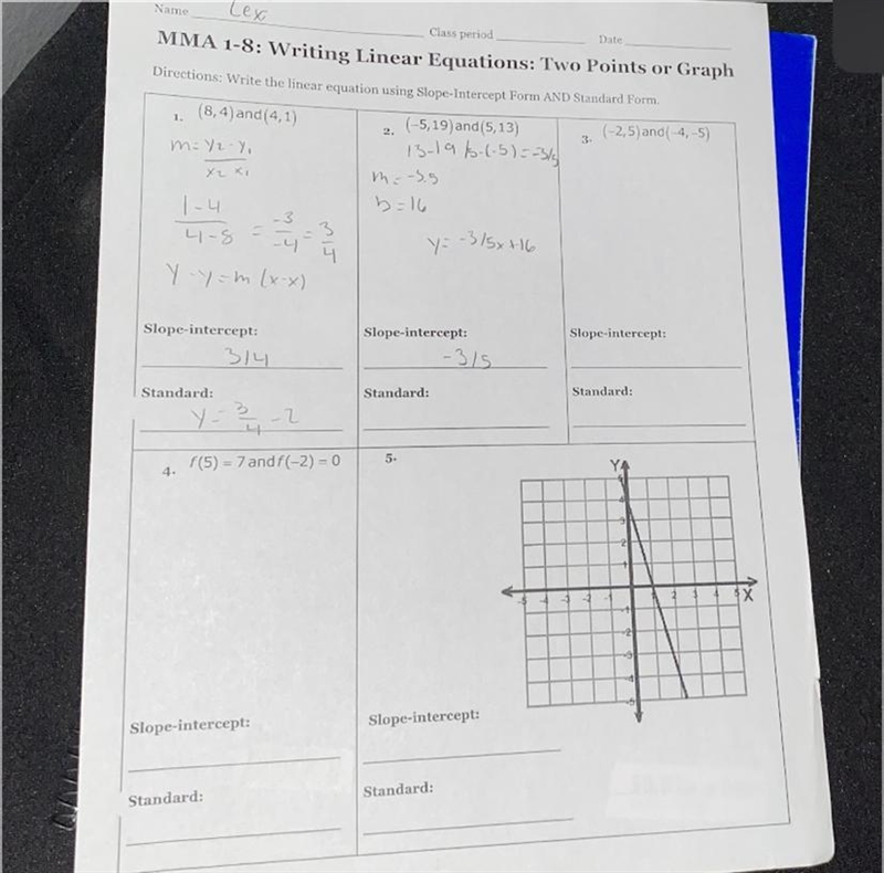 Writing linear equations: two points or graph worksheet, please help-example-1