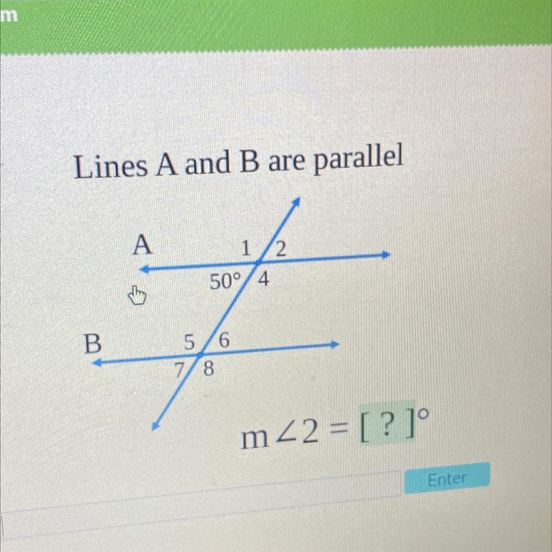 Lines A and B are parallelA1 250° 4.B5 67 8mz2 = [?]°-example-1