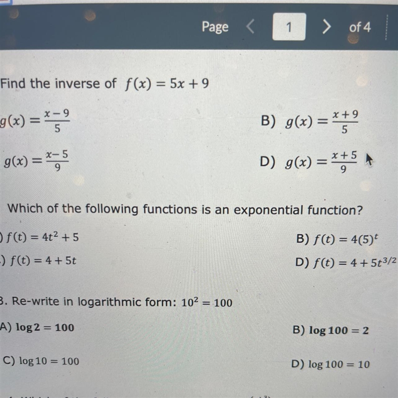 Question 2. Which of the following functions is an exponential function ?-example-1