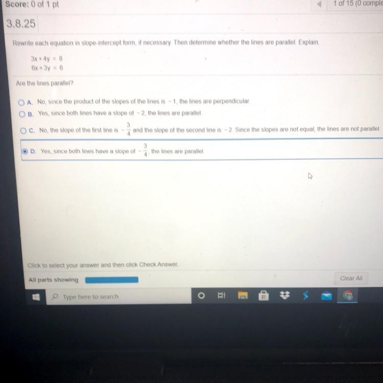 Rewrite each equation in slope intercept form, if necessary. Then determine whether-example-1