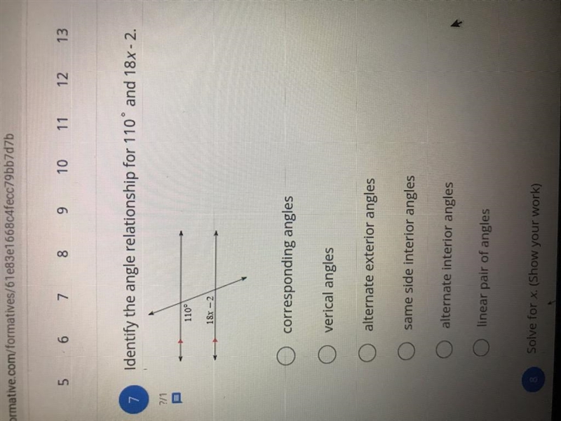 Identify the angle relationship for 10 and 18x-2-example-1