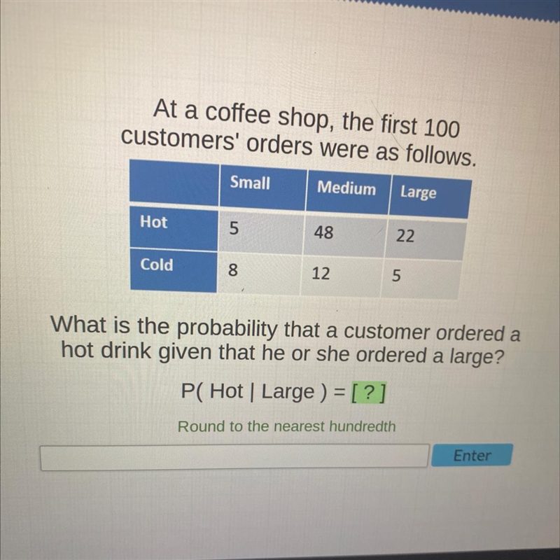 What is the conditional probability that a customer ordered a hot drink given that-example-1