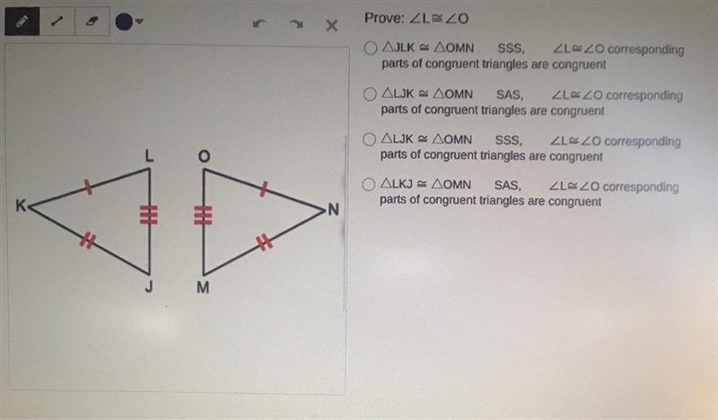 Prove: ZLEZOΟ AJLKOMNSSSZLE LO correspondingparts of congruent triangles are congruentSASALJK-example-1