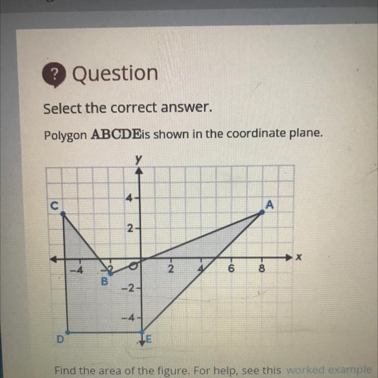 Polygon ABCDE is shown in the coordinate plane find the area of the figure-example-1