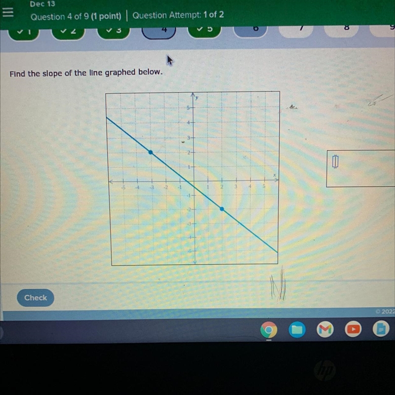 Find the slope of the line graphed below.-example-1