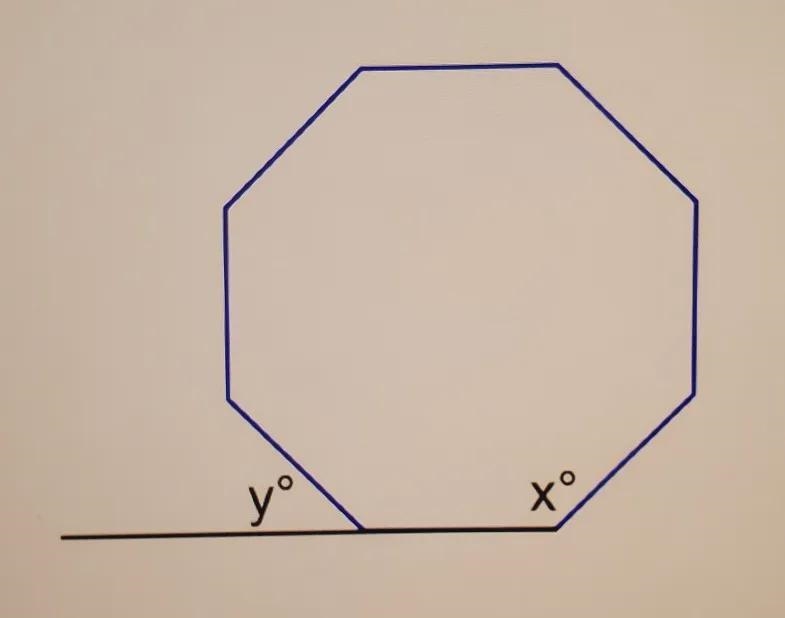 This figure is a regular octagon. What is the value of x and what is the value of-example-1