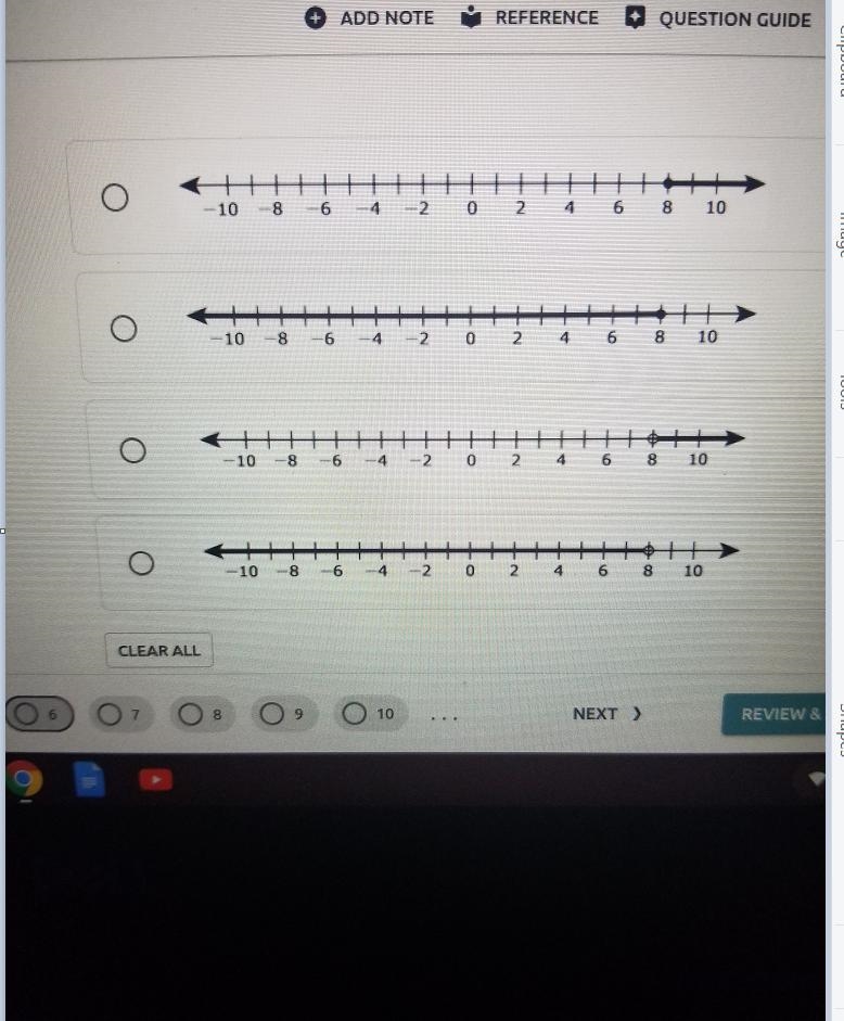 Which number line represents the solution to the inequality 125× + 200 ≥ 1200?-example-1