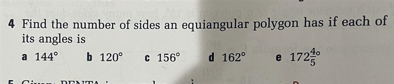 Geometry Question: Find the number of sides an equiangular polygon had if each of-example-1