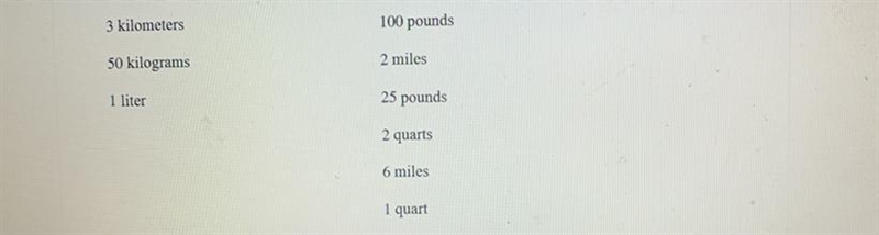 Match each metric on the left with the approximate equivalents on the right not all-example-1