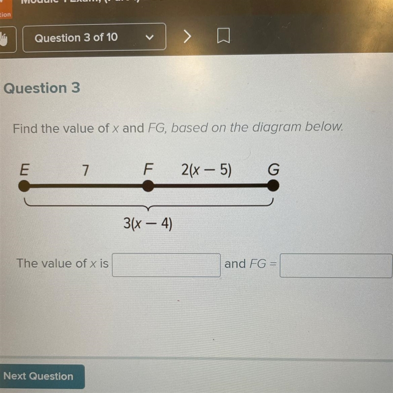 Find the value of x and FG based on the diagram-example-1