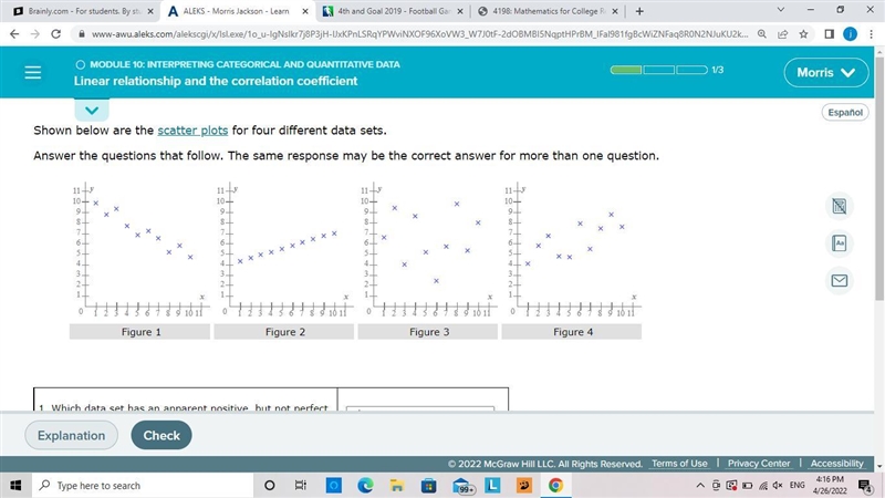 Shown below are the scatter plots for four different data sets.-example-1