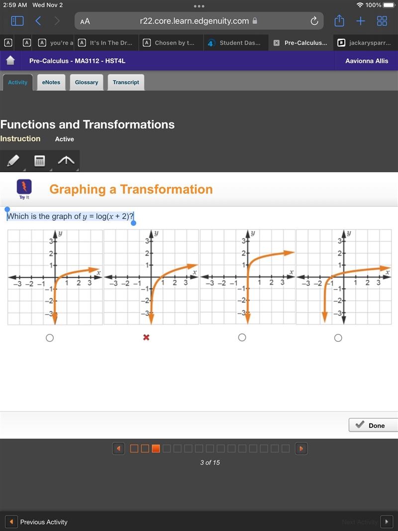 Which is the graph of y = log(x + 2)?-example-1