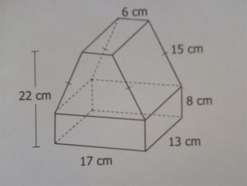 Find the volume of the top of the prism, volume of the bottom prism, and total volume-example-1