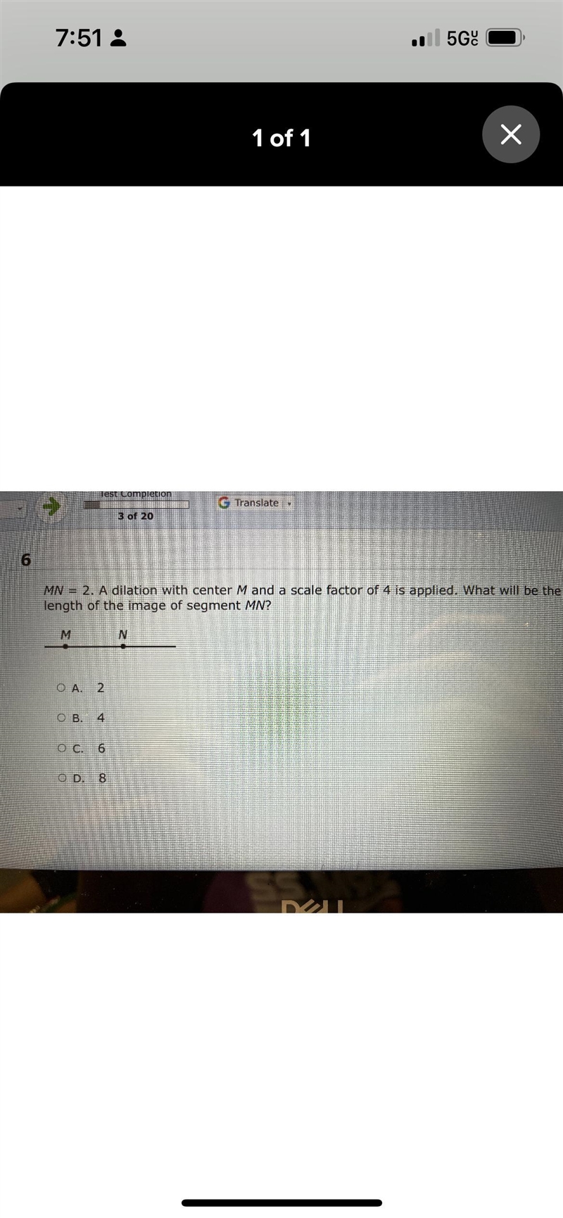 mn = 2. a dilation with center m and a scale factor of 4 is applied. what will be-example-1