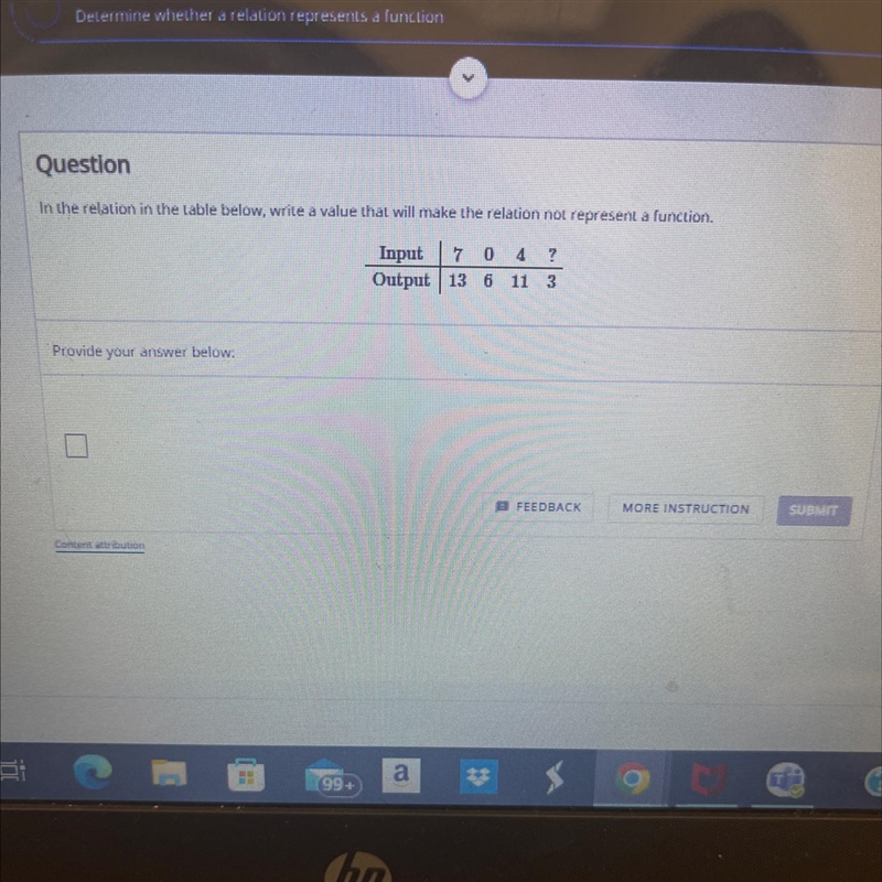 Write a value that will make the relation not represent a function-example-1