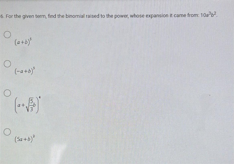 For the given term, find the binomial raised to the power, whose expansion it came-example-1