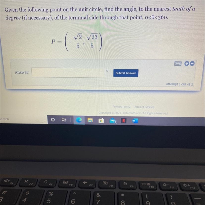 Given the following point on the unit circle, find the angle, to the nearest tenth-example-1