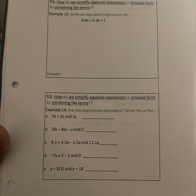 I help on how to an equivalent expression on 13 and I also need help in 14-example-1