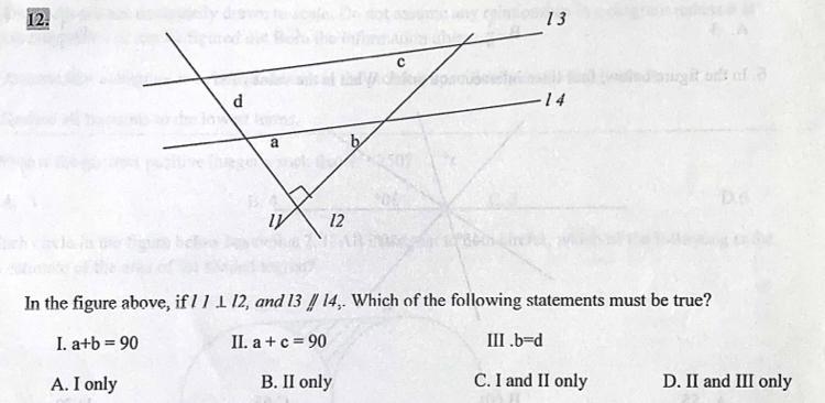 In the figure above, if 11 perp12 and 13 / 14,. Which of the following statements-example-1