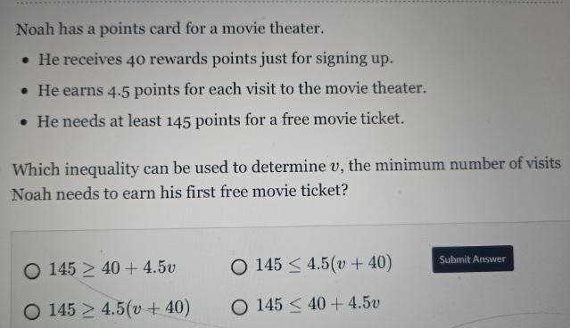 which inequality can be used to determine v, the minimum number of visits Noah needs-example-1